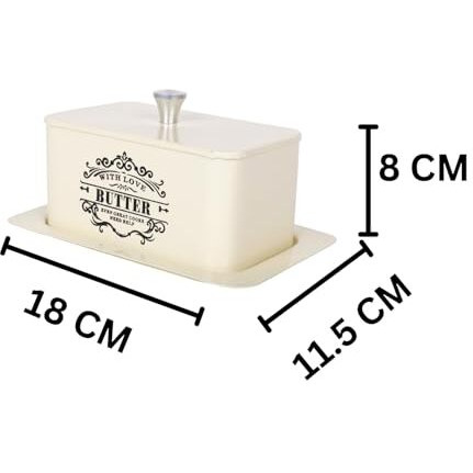 Mild Steel Butter Dish With Lid, Butter Box For Fridge, Modern & Minimal Kitchen Serveware, Breakfast Serveware, Butter Pot, Durable & Unbreakable (Ivory)