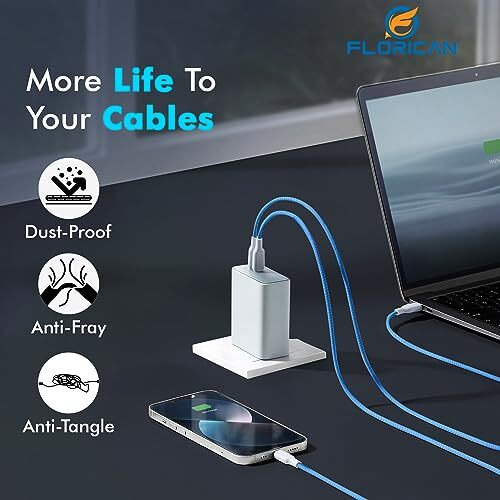 Florican Full Size 1.4 Meter (Pack Of 1) Spiral Cable Protector Suitable For All Iphone/Android Mobile Charging Cables (Blue)