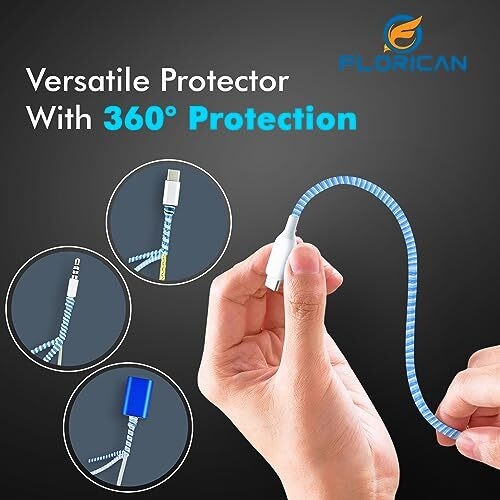 Florican Full Size 1.4 Meter (Pack Of 1) Spiral Cable Protector Suitable For All Iphone/Android Mobile Charging Cables (Blue)
