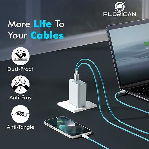 Florican Full Size 1.4 Meter (Pack Of 1) Spiral Cable Protector Suitable For All Iphone/Android Mobile Charging Cables (Sky Blue)