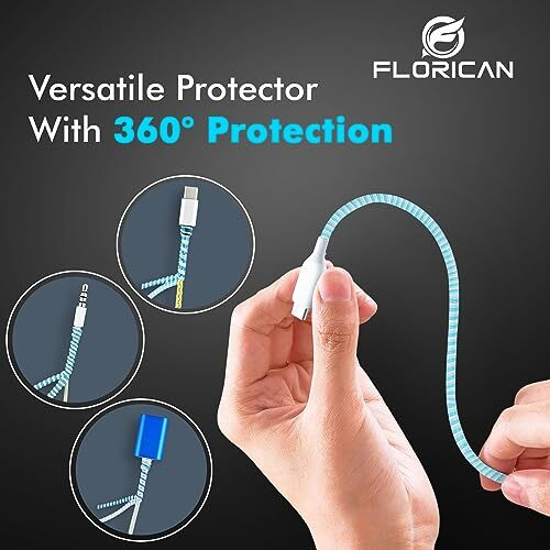 Florican Full Size 1.4 Meter (Pack Of 1) Spiral Cable Protector Suitable For All Iphone/Android Mobile Charging Cables (Sky Blue)