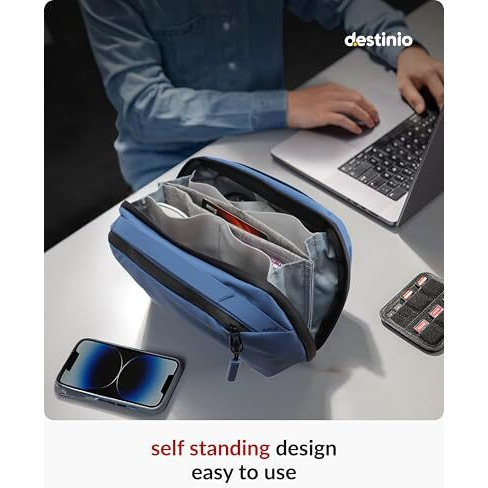 Destinio Tech Organizer Pouch- Waterproof Padded Electronic Gadget Bag For Usb Cable, Travel Adapter, Laptop Mobile Charger, Power Bank, Ear Phones,Hard Disk, Digital Accessories Organiser (Blue)