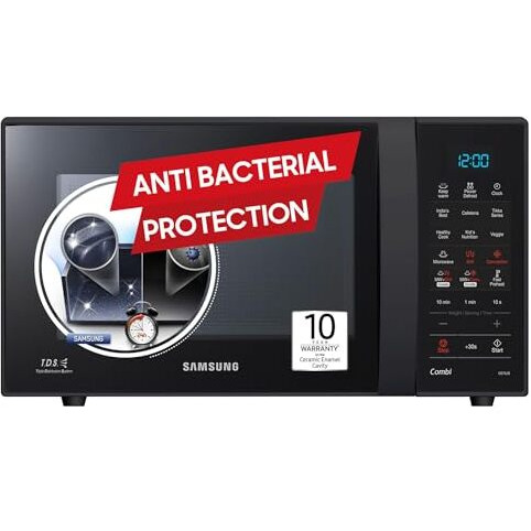 Samsung 21 L, Convection Microwave Oven (Ce73Jd-B1/Xtl, Black, Various Cooking Modes, Pre Heat, Eco Mode, Power Defrost, Auto Cook, Wire Rack, Ceramic Enamel Cavity With 10 Year Warranty)