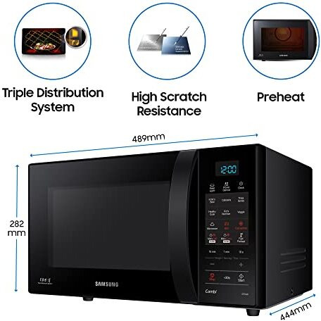 Samsung 21 L, Convection Microwave Oven (Ce73Jd-B1/Xtl, Black, Various Cooking Modes, Pre Heat, Eco Mode, Power Defrost, Auto Cook, Wire Rack, Ceramic Enamel Cavity With 10 Year Warranty)