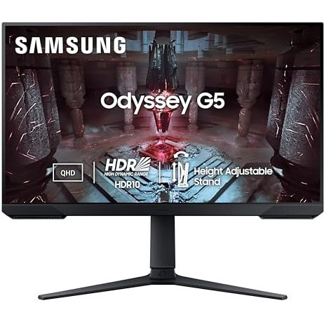 Samsung Odyssey G5 Gaming Monitor 68.5 Cm (27") Qhd 2560 X 1440, 165 Hz, 1Ms(Mprt), Hdr10, Amd Freesync, Dp, Hdmi, Height Adjustable Stand, Tilt, Pivot, Bezel Less, Eye-Saver, Ls27Cg510Ewxxl, Black