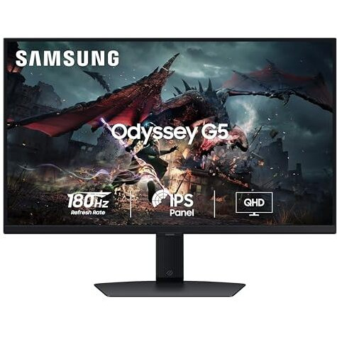Samsung Odyssey G5 Gaming Ips Flat Monitor 68.5 Cm (27") Qhd (2,560 X 1,440), 180 Hz, 1Ms(Gtg), Amd Freesync, Dp, Hdmi, Headphone Jack, Height Adjustable Stand, Tilt, Pivot (Ls27Dg502Ewxxl,Black)