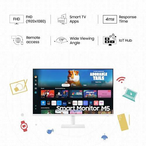 Samsung 32-Inch(80Cm) M5 Fhd Smart Monitor, Mouse & Keyboard Control, Ott Apps, Iot Hub, Office 365, Workout Tracker, Multiple Ports, Speakers, Remote, Bluetooth (Ls32Dm501Ewxxl, White)
