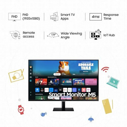 Samsung 32-Inch(80Cm) M5 Fhd Smart Monitor, Mouse & Keyboard Control, Ott Apps, Iot Hub, Office 365, Workout Tracker, Multiple Ports, Speakers, Remote, Bluetooth (Ls32Dm500Ewxxl, Black)