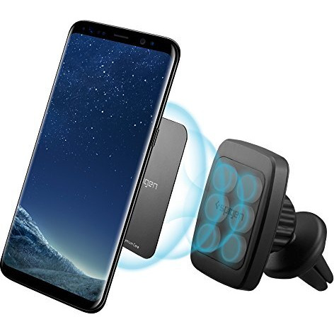 Spigen Air Vent Car Mobile Holder [Strong Magnet][Compact Design][Stable Hold][Metal Plate Included] Compatible With Most Smartphone Devices - Black