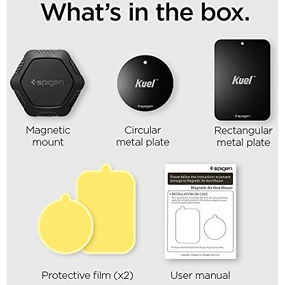 Spigen Air Vent Car Mobile Holder [Strong Magnet][Compact Design][Stable Hold][Metal Plate Included] Compatible With Most Smartphone Devices - Black