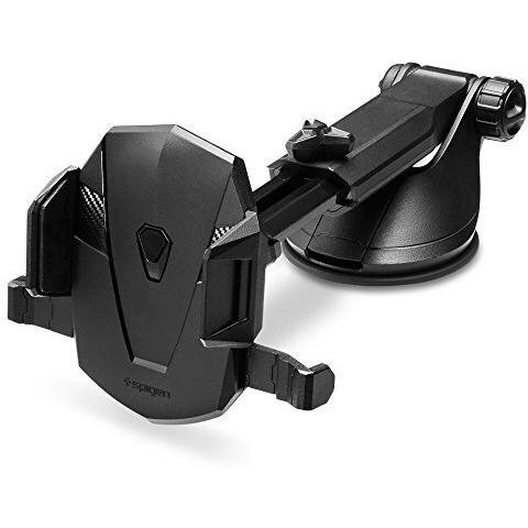 Spigen Dashboard & Windshield Car Mobile Holder [Strong Suction Cup][360 Rotational][Stable Hold] Compatible With Most Smartphone Devices - Black