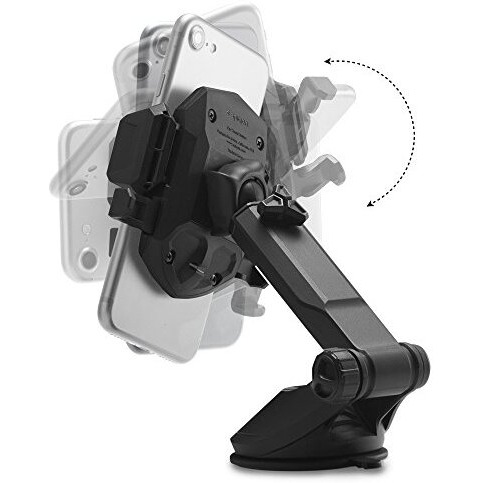 Spigen Dashboard & Windshield Car Mobile Holder [Strong Suction Cup][360 Rotational][Stable Hold] Compatible With Most Smartphone Devices - Black