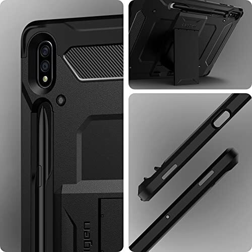 Spigen Tough Armor Pro For Galaxy Tab S8 Plus/Tab S7 Plus 5G/ Tab S7 Plus 12.4Inch Back Cover Case With Built In S Pen Holder, Kick Stand - Black