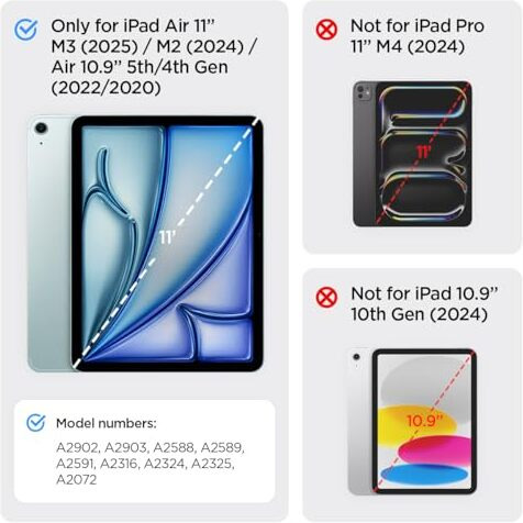 Spigen Liquid Air Folio For Ipad Air 11 Inch M3/M2 (2025/2024) Case/Ipad Air 10.9Inch 5Th/4Th Gen (2022/2020) Full Cover Folio Case With Built In Pencil Holder, Trifold Stand - Black