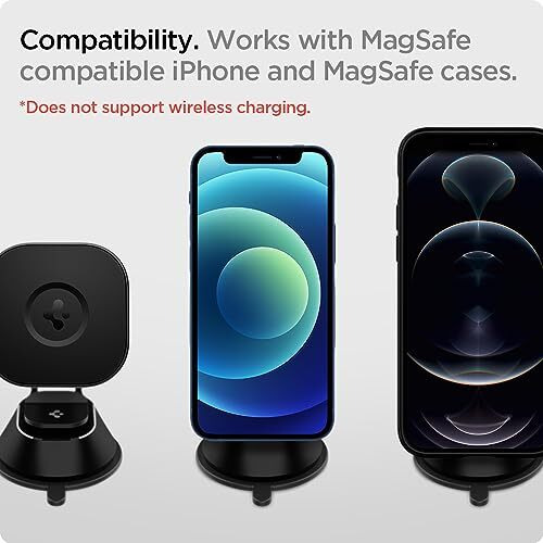 Spigen Dashboard & Windshield Car Mobile Holder [Strong Suction Cup][Extendable Arm] For Iphone 16/15/14/13/12 Series And Magsafe Compatible Cases - Black