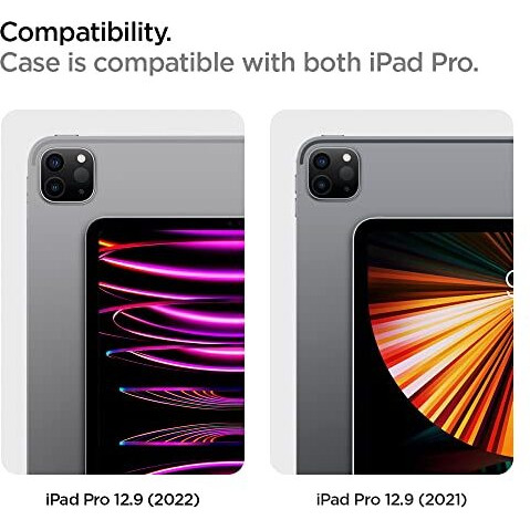 Spigen Ultra Hybrid Pro For Ipad Pro 12.9Inch M2 6Th Gen(2022) Case / M1 5Th Gen(2021) Full Cover Folio Case With Built In Pencil Holder, Trifold Stand, Auto Sleep/Wake - Black