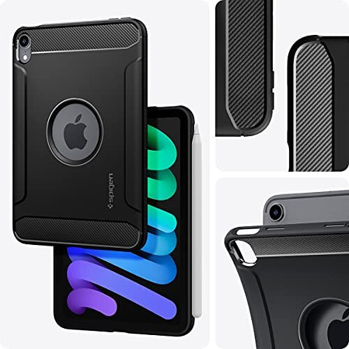 Spigen Rugged Armor For Ipad Mini 7Th/6Th Gen (2024/2021) 8.3Inch Back Cover Case Compatible With Apple Pencil Attachment, Extreme Drurability - Matte Black
