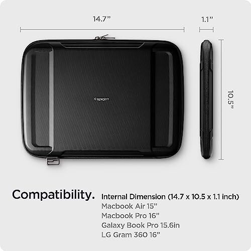 Spigen Rugged Armor Pro Hard Shell Protective Laptop Sleeve Compatible With Macbook Pro 16 Inch And Macbook Air 15 Inch M2 2023 - Black