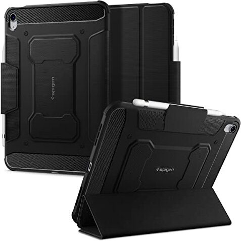Spigen Rugged Armor Pro For Ipad 11Th Gen A16 (2025) Case/Ipad 10.9 Inch 10Th Gen (2022) Full Cover Folio Case With Built In Pencil Holder, Trifold Stand, Auto Sleep/Wake - Black