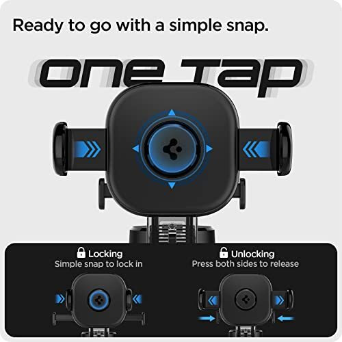 Spigen Dashboard & Windshield Car Mobile Holder [Strong Suction Cup][Double Joint Arm] Compatible With Most Smartphone Devices - Black