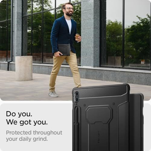 Spigen Rugged Armor Pro For Galaxy Tab S9 Fe Plus 12.4Inch Full Cover Folio Case With Built In S Pen Holder, Trifold Stand - Black