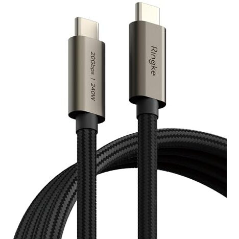 Ringke Usb 3.2 Gen 2X2 Usb-C Compatible With Type-C Interfaces 20Gbps Data Transfer Speed Fast Charging Cable - 2M (Black)