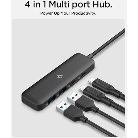 Spigen 4-In-1 Usb Hub 3.2 Gen1 5Gbps And 2 Usb-A With 5Gbps, 2 Usb-C With 5Gbps Lightweight Portable Hub - Black