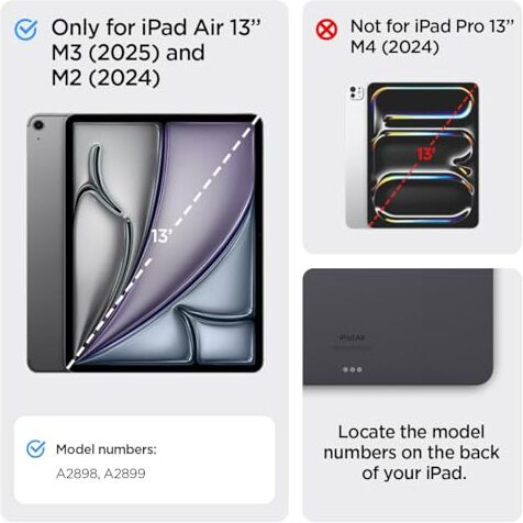 Spigen Rugged Armor Pro For Ipad Air 13 Inch M3 (2025) / M2 (2024) Full Cover Folio Case With Built In Pencil Holder, Auto Sleep/Wake, Trifold Stand - Black