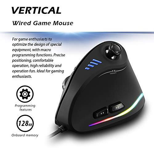 Vertical Mouse, Ergonomic Usb Wired Vertical Mouse With [5 D Rocker] [10000 Dpi] [11 Programmable Buttons], Rgb Gaming Mouse For Gamer/Pc/Laptop/Computer