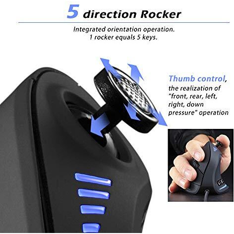 Vertical Mouse, Ergonomic Usb Wired Vertical Mouse With [5 D Rocker] [10000 Dpi] [11 Programmable Buttons], Rgb Gaming Mouse For Gamer/Pc/Laptop/Computer