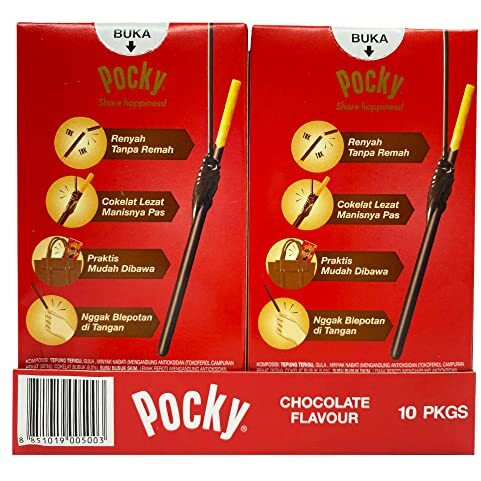 Glico Pocky Chocolate Cream Covered Biscuit Sticks, 47 Gram, 10 Pack