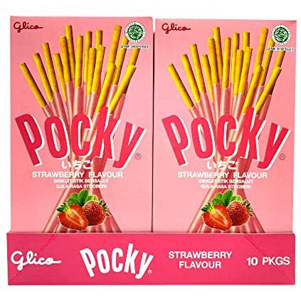 Glico Pocky Strawberry Cream Covered Biscuit Sticks, 1.59 Oz  45 G, 10 Pack