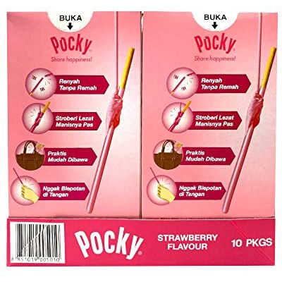 Glico Pocky Strawberry Cream Covered Biscuit Sticks, 1.59 Oz  45 G, 10 Pack
