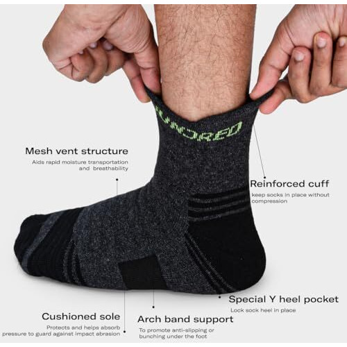 Hundred Arch Band Ankle Length Performance Sports Socks (Dark Grey)
