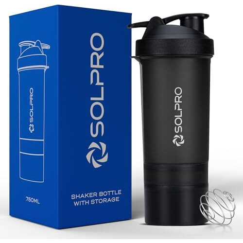 Solpro Ignite Shaker Bottle | 750Ml | Built In Storage Compartment | Leak-Proof And Portable | Non-Slip Grip | Ideal For Protein Shakes, Smoothies, Pre Workout And More | Bpa Free
