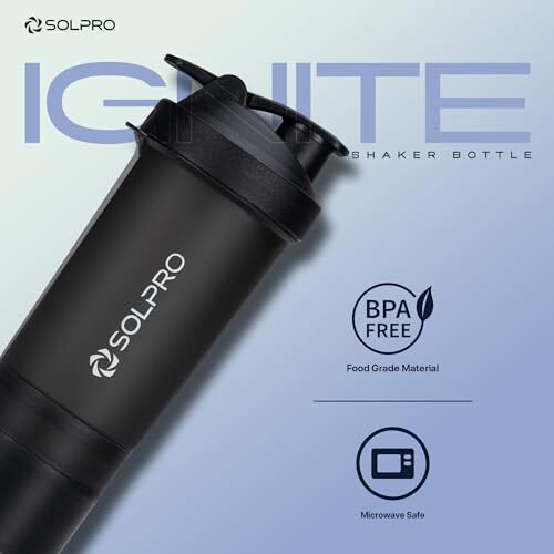 Solpro Ignite Shaker Bottle | 750Ml | Built In Storage Compartment | Leak-Proof And Portable | Non-Slip Grip | Ideal For Protein Shakes, Smoothies, Pre Workout And More | Bpa Free
