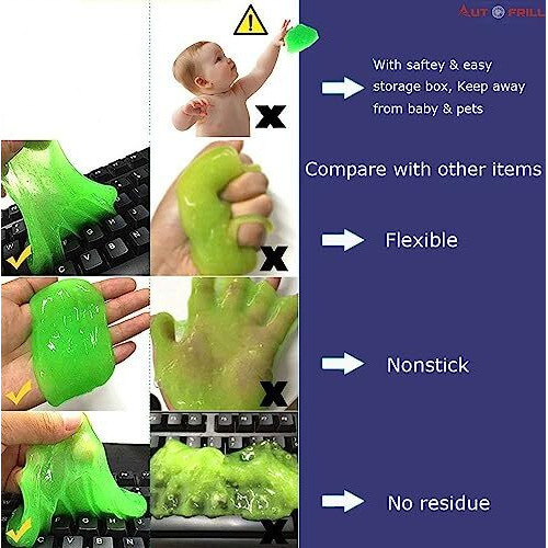 Autofrill Cleaning Gel For Car Ac Vent Interior Dust Keyboard Cleaner Super Clean Gel Cleaner Kit Universal Car Interior, Keyboard, Pc, Laptop, Cleaning Kit Car Cleaning Gel (Green-160 Gm) (Pack Of 2)