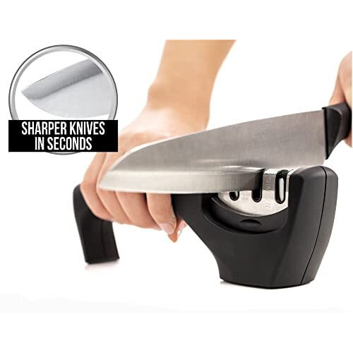 Zuvexa 3 Slot Knife Sharpener Professional Kitchen Chef Knife Sharpener With 3 Stage Design - Stainless Steel & Tungsten Steel Black