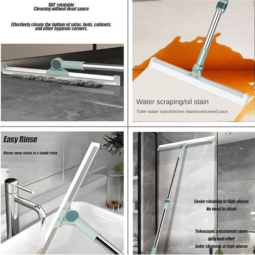 Rainbud Magic Broom Sweeper With Extendable Handle 50-Inch Heavy Duty Silicone Floor Wiper 180 Rotating Squeegee For Wet & Dry Cleaning Home, Garage, Bathroom, Tile, Marble, Glass & Windows (2 Brush)