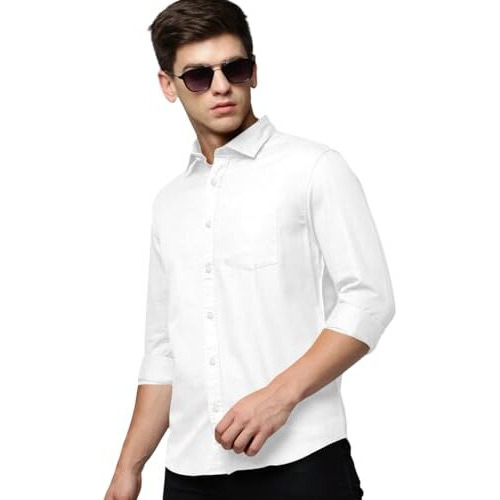 Spin Cart Men's Cotton Shirt, Regular Fit Full Sleeve With Pocket Casual Formal Shirt (X-Large, White)