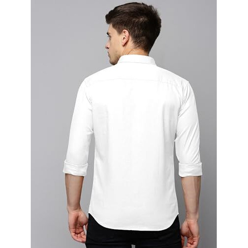 Spin Cart Men's Cotton Shirt, Regular Fit Full Sleeve With Pocket Casual Formal Shirt (X-Large, White)