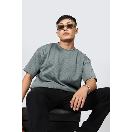 Shodox Mens Solid Dotted Unique Design Oversized Tshirt For Men - Round Neck Loose Fit Drop Shoulder Mens T-Shirt (Pack Of 2)
