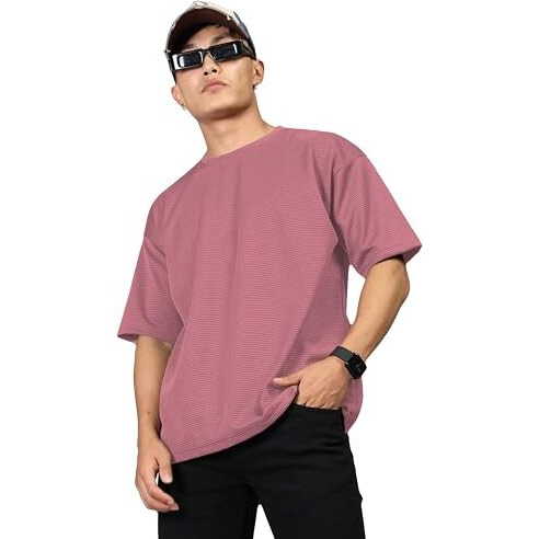 Shodox Mens Dotted Solid Unique Design Oversized Tshirt For Men - Round Neck Loose Fit Drop Shoulder Mens T-Shirt(Pack Of 1)