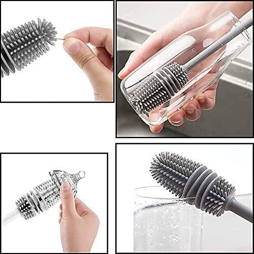 Long Handle Silicone Bottle Cleaner Brush For Washing Water Bottle, Solution Bottle, Mug. Cleaning Brush ((Pack Of 1) (Color - Grey))