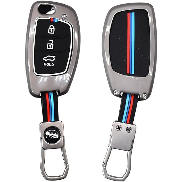 Namani Metal Silicon Key Cover Compatible With Hyundai Creta| Venue| Tucson| Alcazar| I20 Key Cover| Grand I10 Nios Key Cover| Aura| Xcent| Exter 3 Button Metal Smart Flip Key
