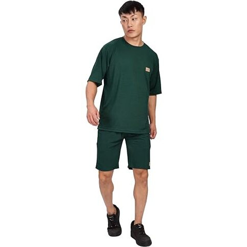 Shodox Men's Round Neck Solid Relaxed Fit Tshirt And Short Co-Ords Set For Mens (Pack Of 1) Bottle Green