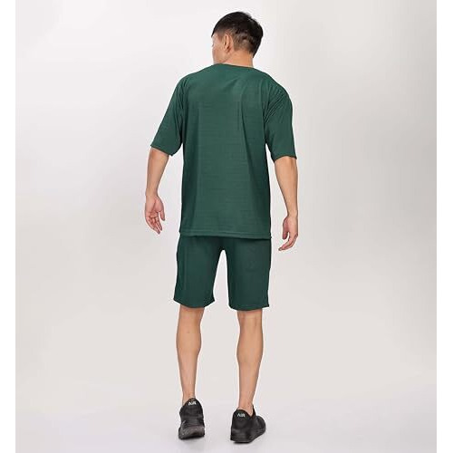 Shodox Men's Round Neck Solid Relaxed Fit Tshirt And Short Co-Ords Set For Mens (Pack Of 1) Bottle Green