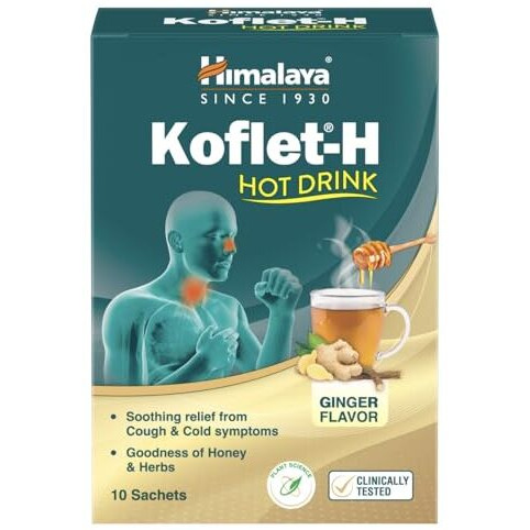Himalaya Koflet-H Hot Drink | Ginger Flavor | Pack Of 10 Sachets | Relief From Cough And Cold Symptoms | Contains Honey | Has Goodness Of Herbs
