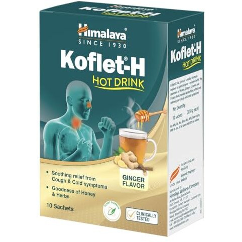 Himalaya Koflet-H Hot Drink | Ginger Flavor | Pack Of 10 Sachets | Relief From Cough And Cold Symptoms | Contains Honey | Has Goodness Of Herbs
