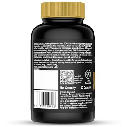 Himalaya Shilajit/Shilajeet Gold Capsules | 100% Pure Himalayan Shilajit + 24 Carat Gold | 20 Capsules | Restores Vigor And Vitality | Boosts Stamina And Performance